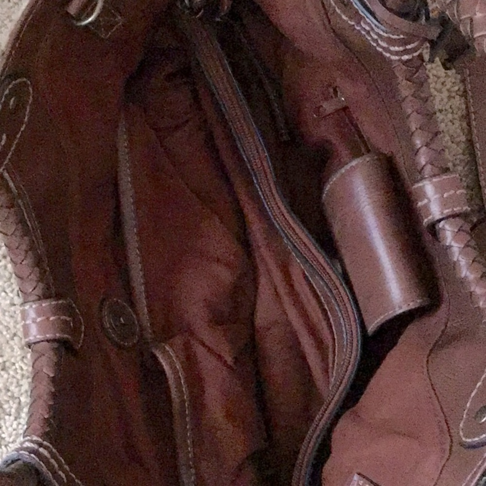 Fossil Vintage Linen and Brown Leather Hand Bag - Picture 6 of 8